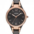 Fossil Fossil Carlie  ES3077  ES3077 кварцевые женские часы  черный циферблат, браслет кожаный — вид спереди